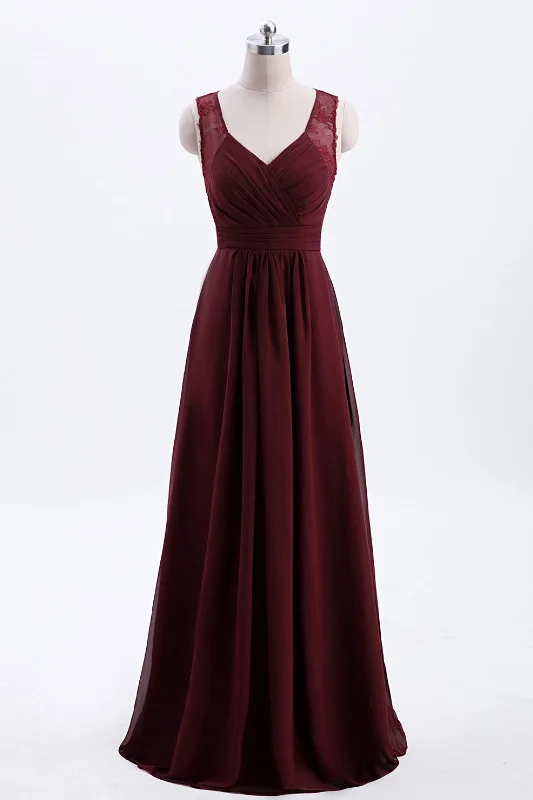 Glamorous Fashion Offers Flash Deals Burgundy Chiffon A-line Pleated Long Bridesmaid Dress