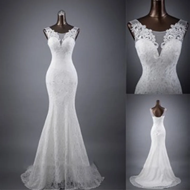 High-End Style Discounts Limited - Edition Drops Elegant Sleeveless Mermaid Lace Up Popular White Lace Wedding Dresses, WD0142