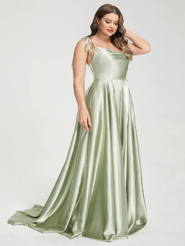 Discover Promotions Romantic Date - Night Ensemble A-Line Spaghetti Straps Sleeveless Long Silk Like Satin Plus Size Bridesmaid Dresses