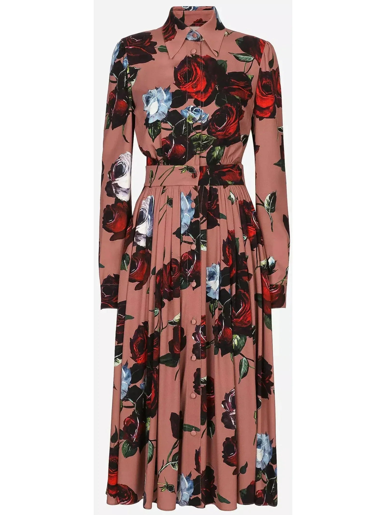 Big Discounts Holiday Sale Charmeuse Shirt Dress with Vintage Rose Print