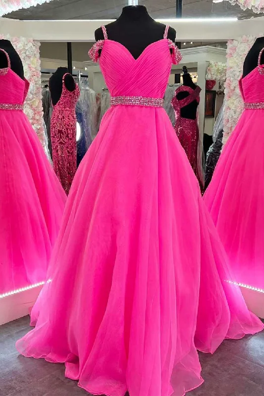 Spring Offer Limited - Time Bundle Roycebridal Hot Pink Beaded Cold-Shoulder A-Line Prom Dress