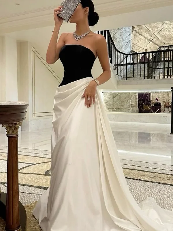 Chic Trends Unveiled Update with Cottagecore Styles Modest A line Strapless Black Sleeveless Prom Dress Formal Evening Dresses BD2526