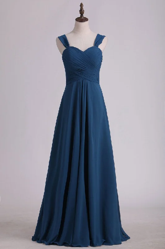 Ride The Style Wave Last Chance Sale Navy Blue Chiffon Sweetheart A-Line Long Bridesmaid Dress