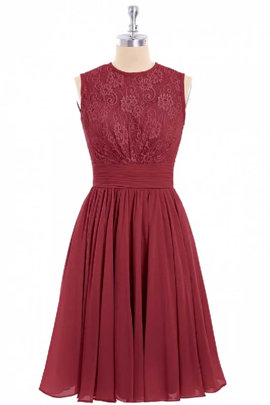 Swimwear Summer Blowout Luxury Comfort Burgundy Lace Sleeveless Backless A-Line Short Bridesmaid Dress