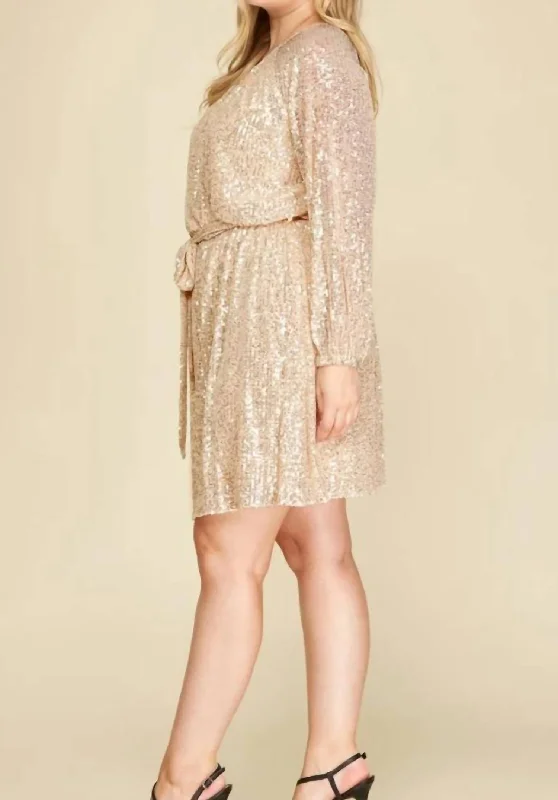 Seasonal Style Discounts Grab Romantic Date - Night Styles Now Long Sleeve Sequin Dress Plus In Champagne