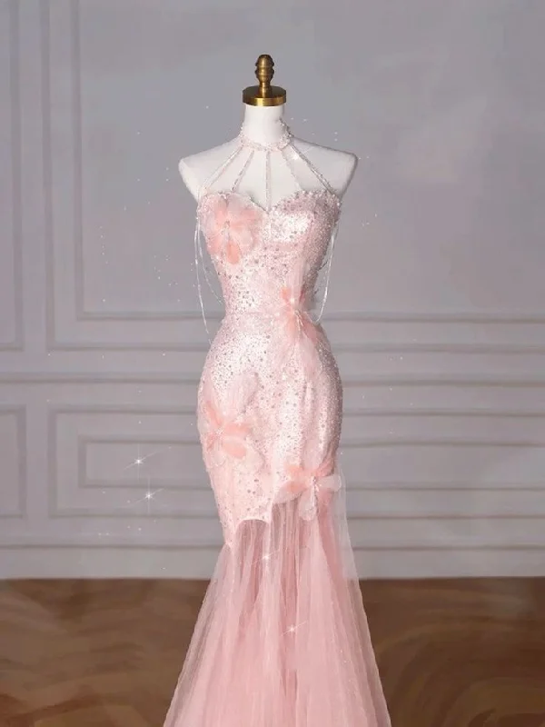 Best-Sellers Everyday Glamour Elegant Mermaid Sweetheart Sequin Pink Sleeveless Long Prom Dresses C3486