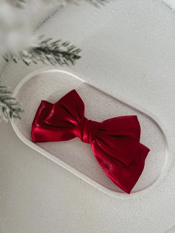 Catch Every Fashion Trend Feminine Soft - Hued Look Red Satin Christmas Bow