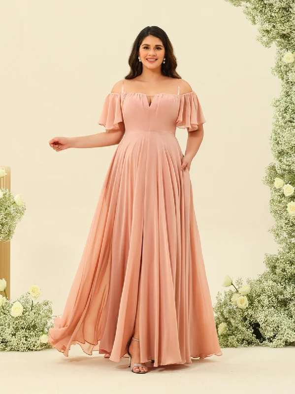 Fall Sale, Prices Drop Seasonal Trend A-Line/Princess Floor-Length Off-the-Shoulder Plus Size Bridesmaid Dresses