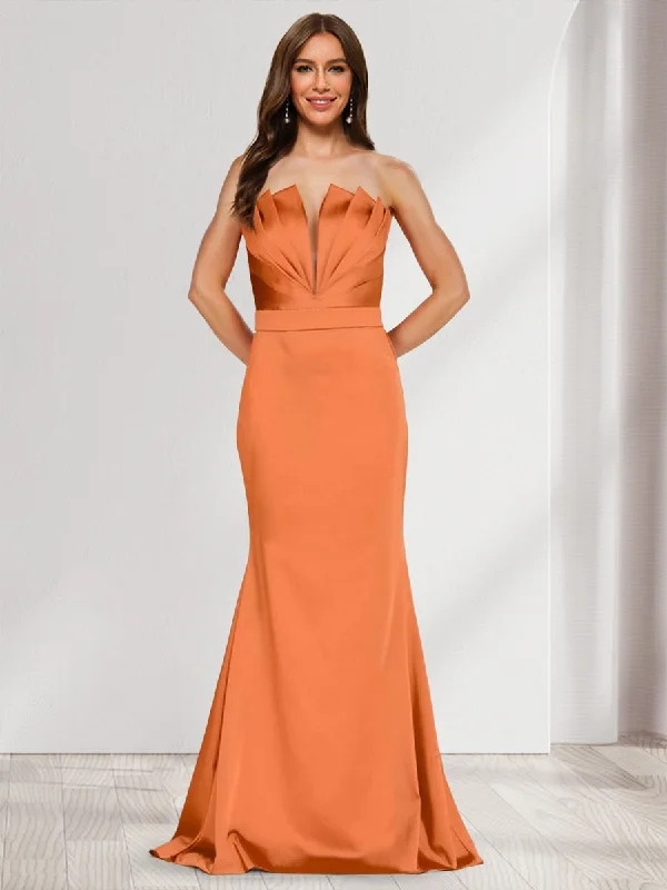 Premium Style Offers Bold Silhouette Trumpet/Mermaid Strapless Sleeveless Pleats Bridesmaid Dresses