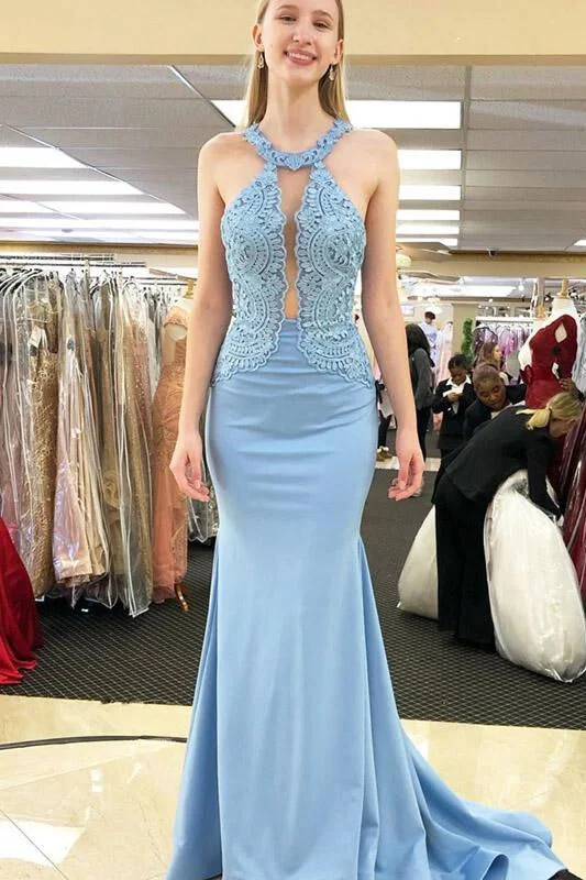 Hot Styles Buy More, Save More Roycebridal Open Back Mermaid Sky Blue Long Prom Dress