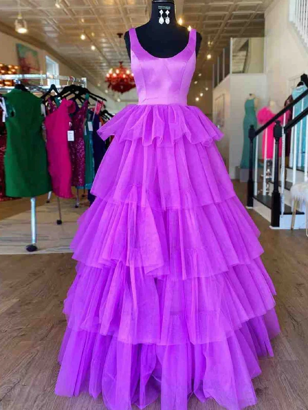 Seasonal Picks Now on Sale for Chic Urban Styles Roycebridal A Line Ruffles Purple Tulle Long Prom Dress