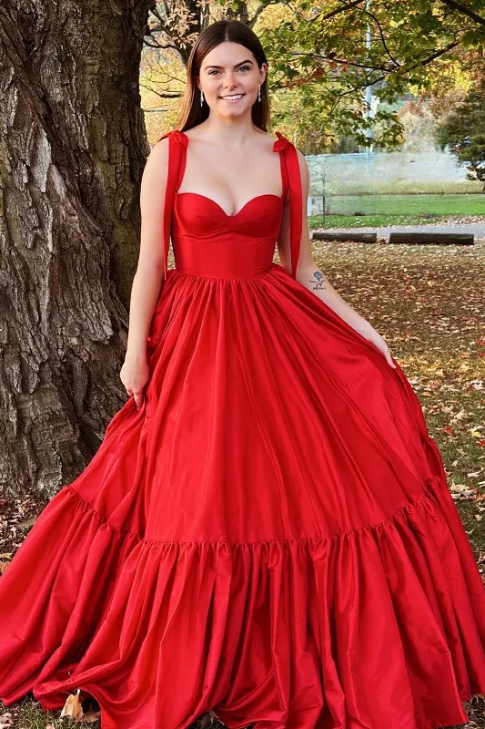 Fashion Forward, Function First Minimalist Office - Ready Style Roycebridal Kamilah| Red Sweetheart Bow Strap A-Line Long Prom Dress