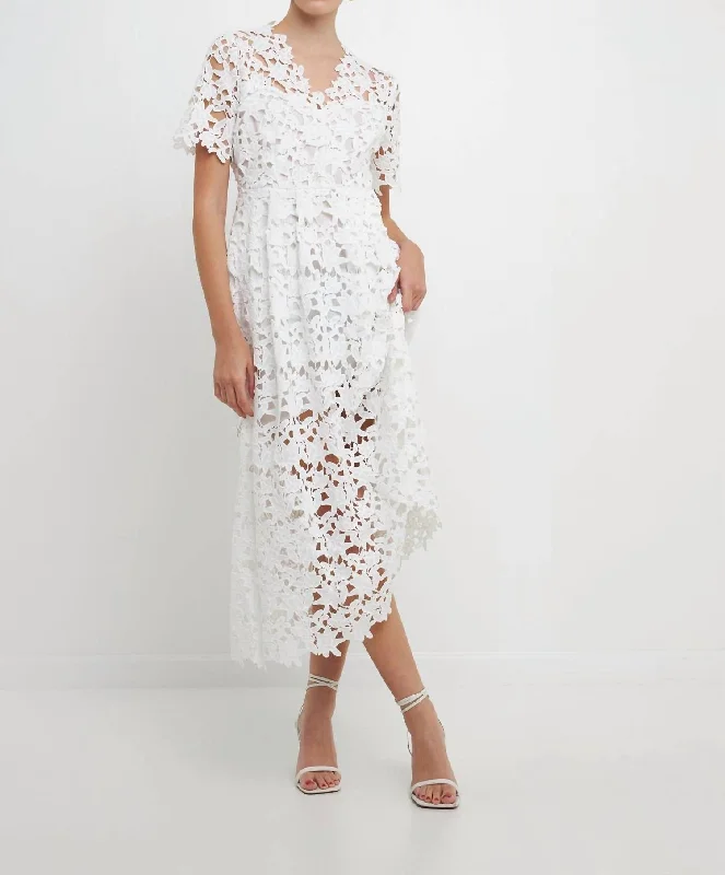 Trend Leading Collection Last Chance Sale All Over Lace Midi Dress In White