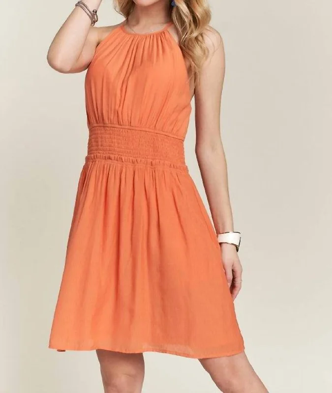 Best Sellers Classic Timeless Elegant Style Colette Smocked Waist Mini Dress In Orange