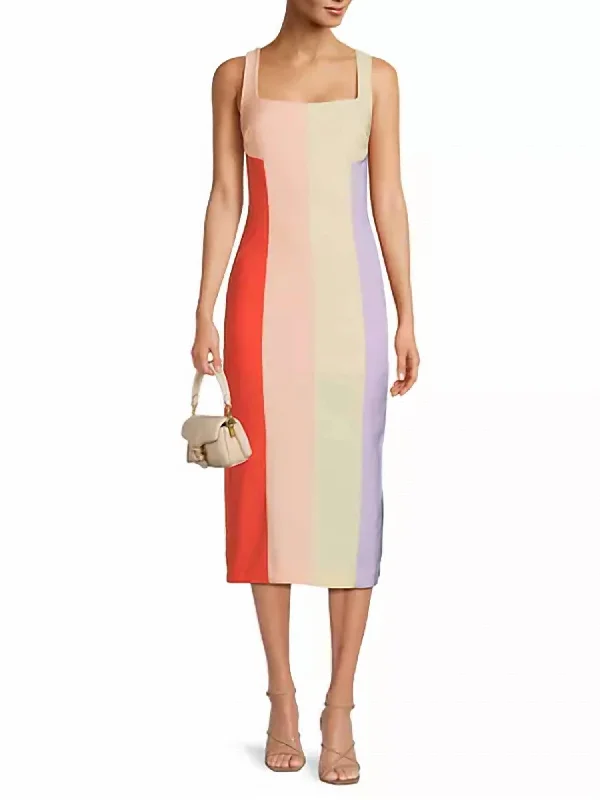 Hot Picks Cottagecore Rustic Charm Style Color Blocked Midi Dress In Mixed