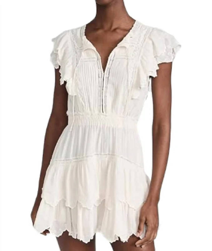 Limited-Time Offer Art Deco Geometric Pattern Look Darryl Flutter Mini Dress In Optic White