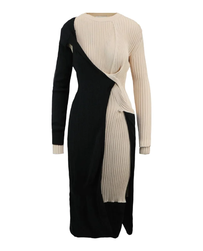 Big Discounts Grab Romantic Date - Night Styles Now Draped Ribbed Knit Midi Dress