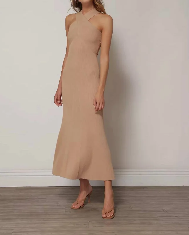 Shop Sales Contemporary Elegance Dre Criss Cross Midi Dress In Taupe