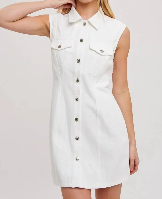 Essentials On Sale Refined Simplicity Emmie Denim Mini Dress In Ivory