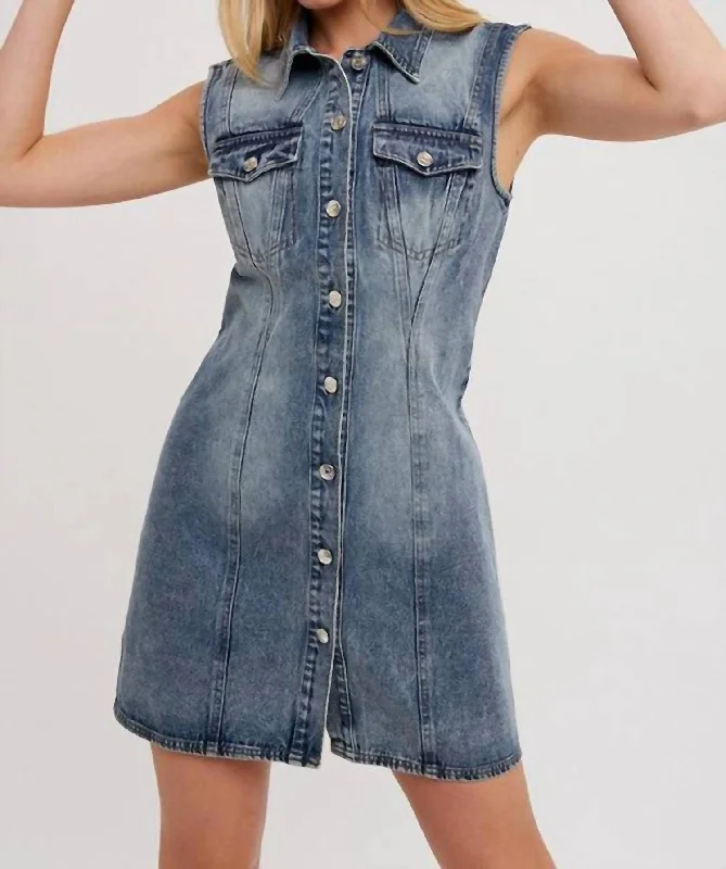 Seize Bargains Minimalist Chic Emmie Denim Mini Dress In Medium Wash