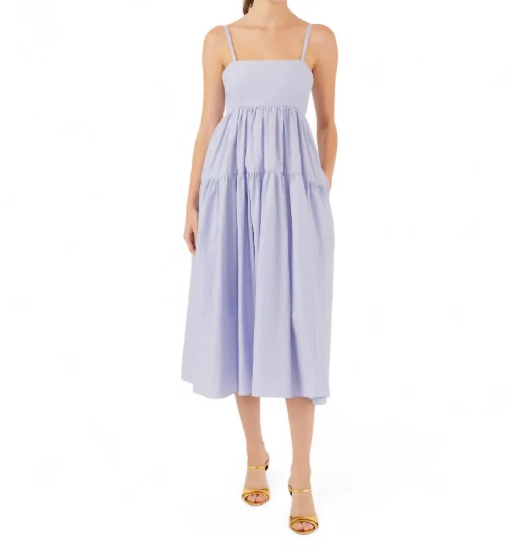 Sophisticated Fashion Minimalist Office - Ready Style Eva Trapeze Midi Dress In Cerulean Edie Stripe