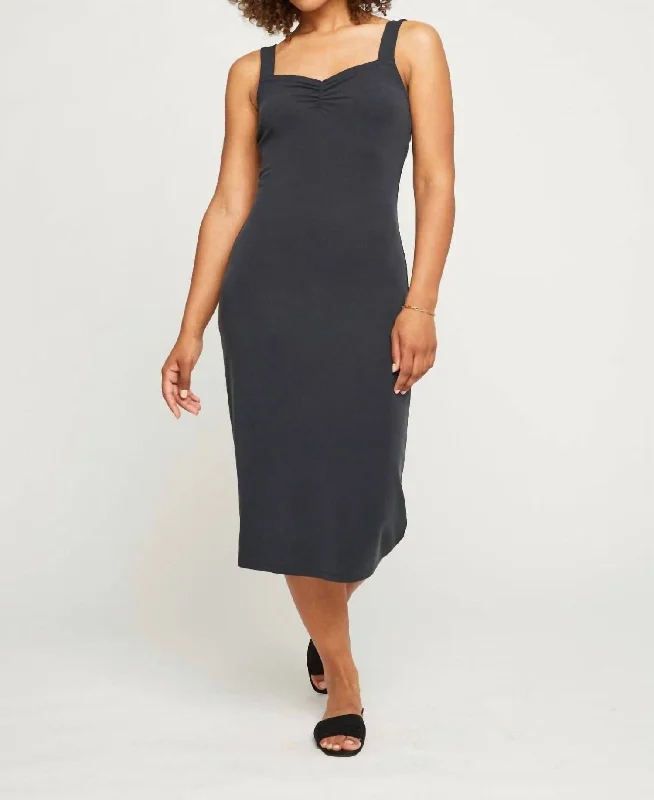 Summer Deals Save on Classic Elegant Styles Front Cinch Midi Dress In Carbon