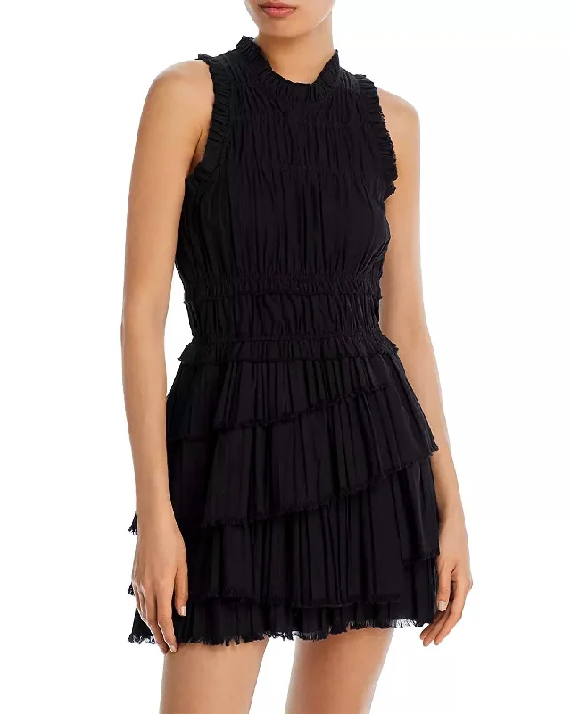 Fashion Deal Lightweight Fabric Greir Pleated Mini Dress In Black