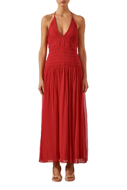 Flash Sale Fever Minimalist Office - Ready Style Halter Tie Midi Dress In Roma Red