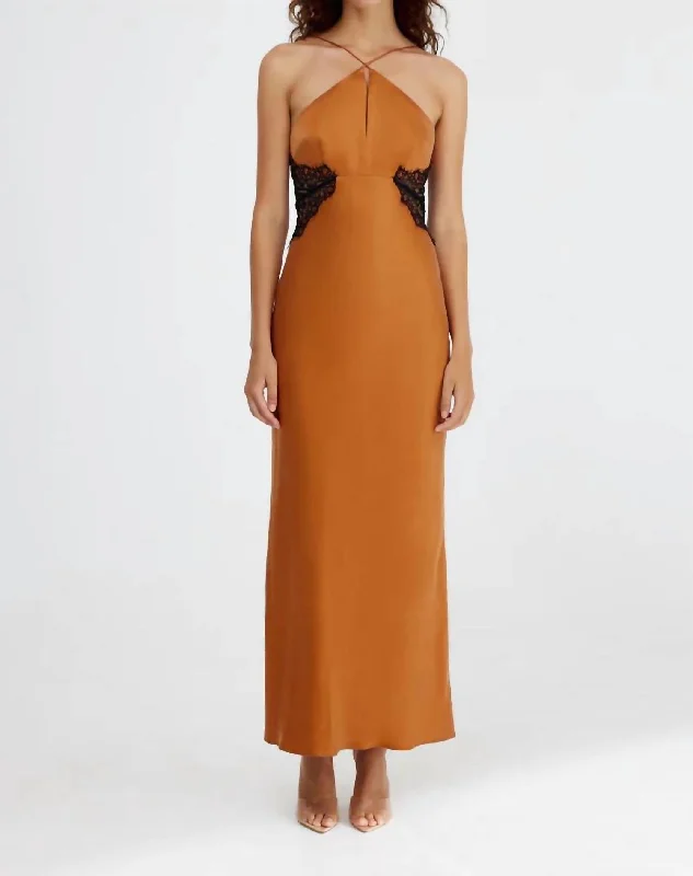 Fashion-Forward Offers Big Savings on Rustic Countryside Styles Helaina Midi Dress In Caramel