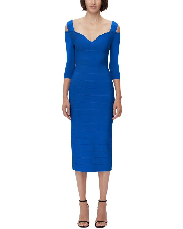 Street Chic Discounts Artful Design Hervé Léger Notched Bateau Midi Dress