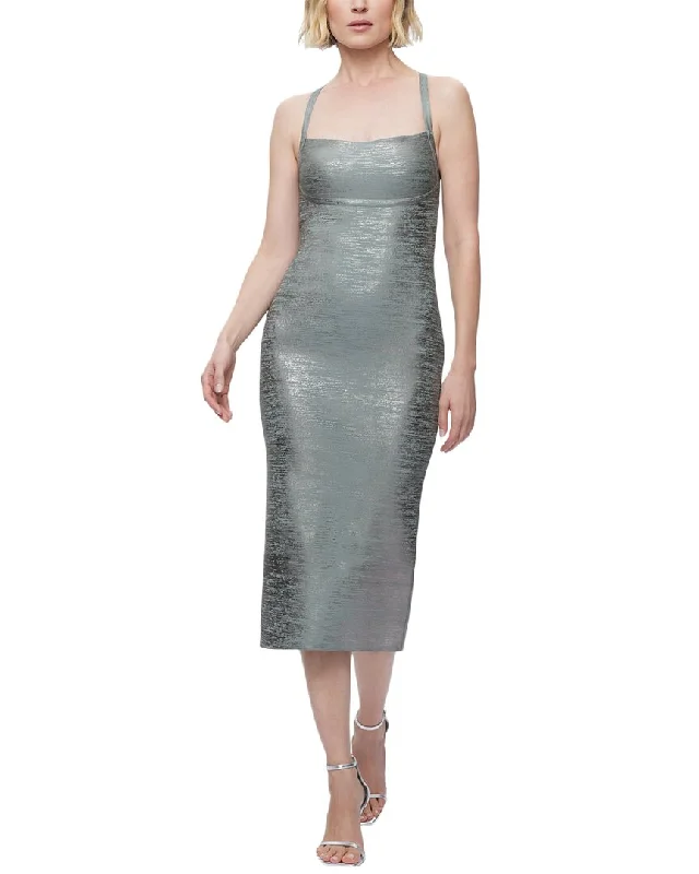 Contemporary Casual Deals Everyday Glamour Hervé Léger Vinyl Foil Strappy Midi Dress