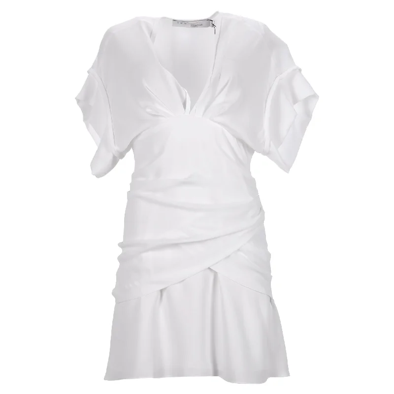 Casual Fashion Soft Textures Iro Wrap-Effect Pleated Crepe Mini Dress In White Polyester