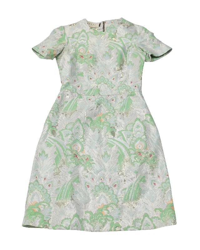 Stylish Savings Artful Design Marni Winter Edition 2012 Brocade Mini Dress in Green Polyester