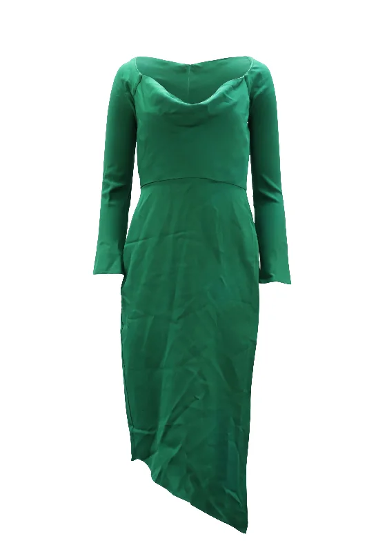 Trendy Women'S Wear Collection Flash Deals Michelle Mason Cowl Neck Asymmetrical Midi Dress in Green Viscose