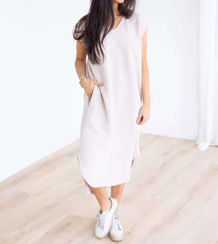 Hot Sale Graceful Drape No Caller Id Midi Dress In Light Taupe