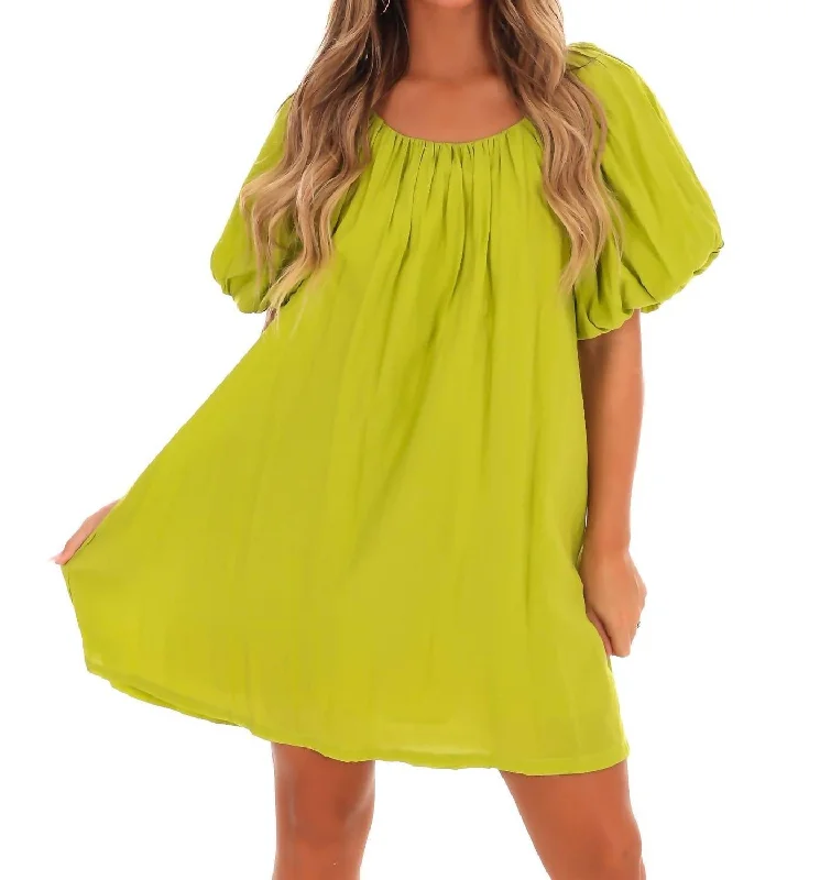 Chic Trends Unveiled Casual Elegance Perfectly Pleated Mini Dress In Lime Green