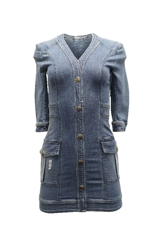 Retro Style Promotions Ethnic Cultural Event Wear Pierre Balmain Mini Dress in Blue Denim