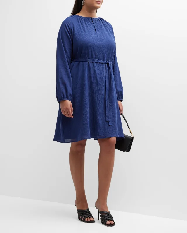 Popular Collection Seasonal Trend Plus Size Blouson-Sleeve Keyhole Midi Dress