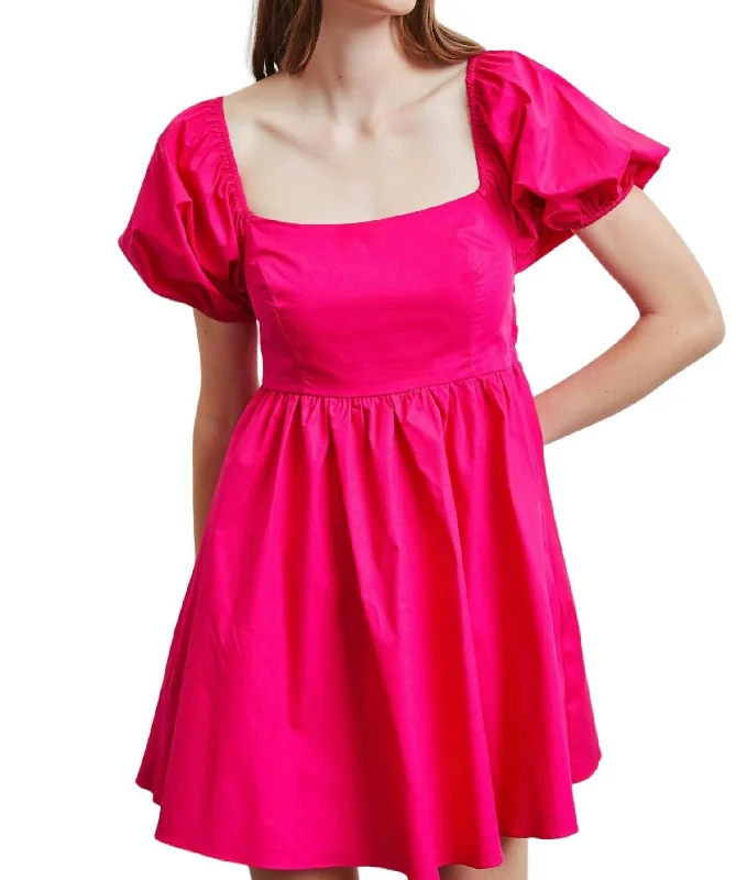 Trendy Threads Clearance Event Puff Sleeve Babydoll Mini Dress In Pink