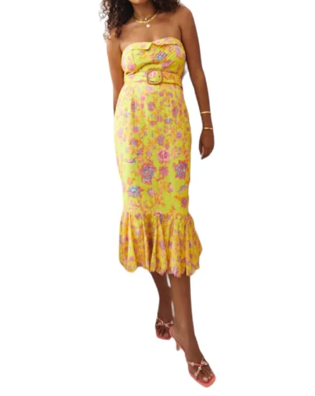 Top Deals Hollywood Glam Award - Show Style Raisa Tube Midi Dress In Yellow