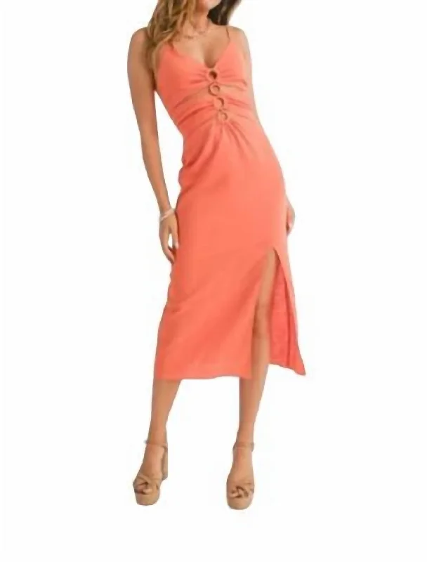 Affordable Trendy Fashion Limited - Stock Roam Around Cutout Midi Dress In Orange