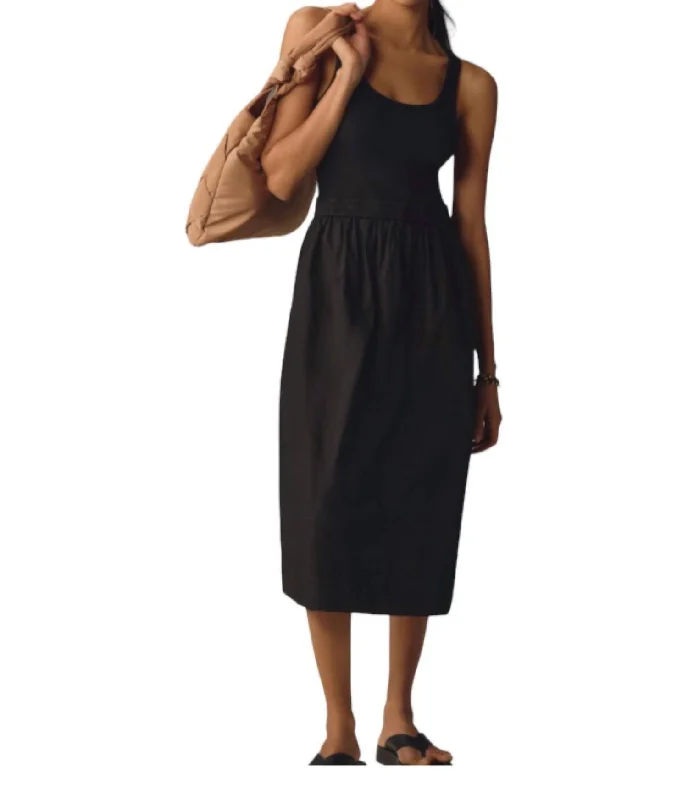 Top Brand Discounts Elegant Contour Sadelle Clean Combo Midi Dress In Jet Black