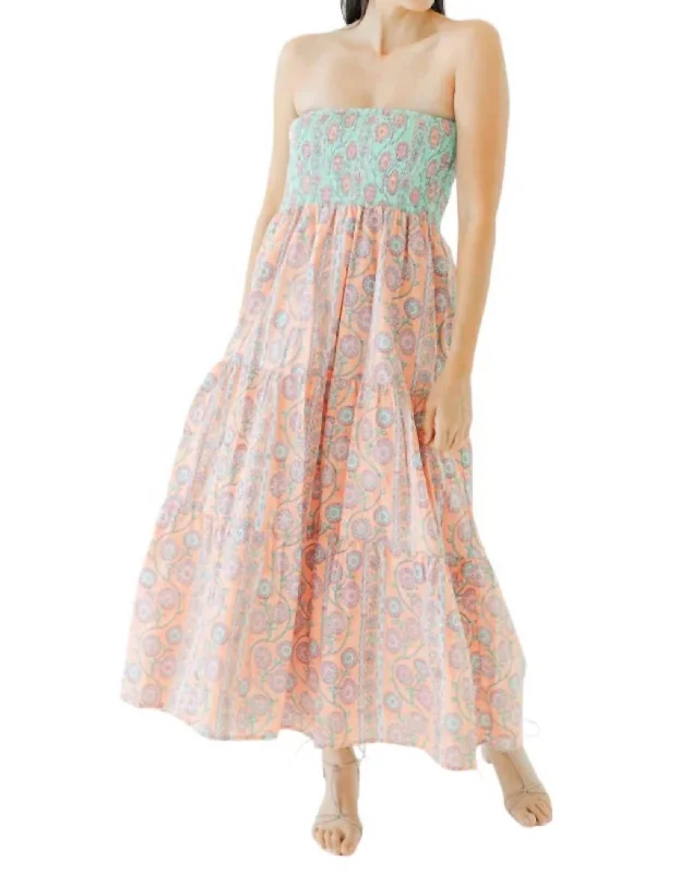 Romantic Chic Deals Dreamy Aesthetic Santa Fe Midi Dress In Peach Blossom