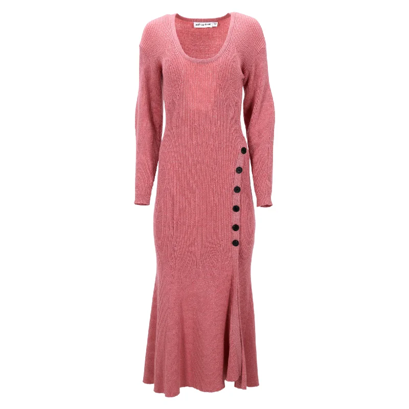 Season Offer Holiday Sale Self-Portrait Asymmetric Knitted Midi Dress in Pink Wool