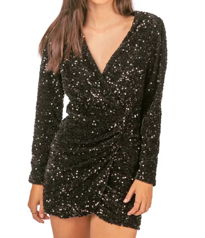 Browse Our Top Products Big Savings on Minimalist Office Styles Sequin Glitter Holiday Mini Dress In Black