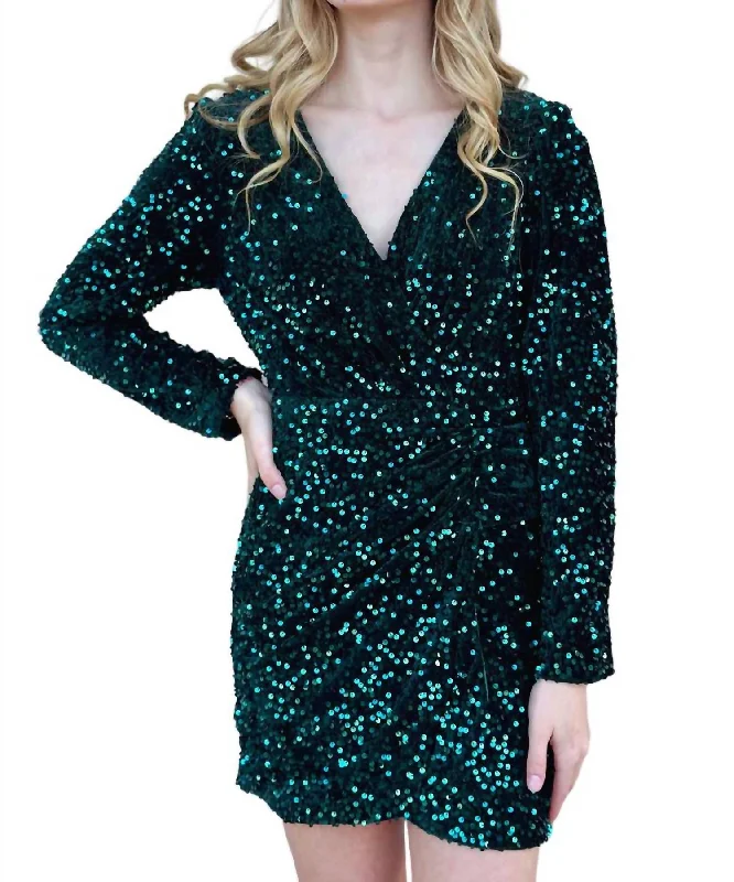 Flash Sale Now Y2K Nostalgic Fashion Look Sequin Glitter Holiday Mini Dress In Green