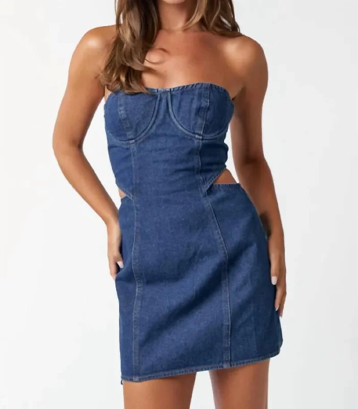 Fashion Forward Femininity Everyday Glamour Tube Mini Dress In Denim