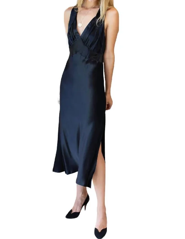 Fashionable Comfort Promotions Modern Romance Violetta Sleeveless Midi Dress In Black Silk