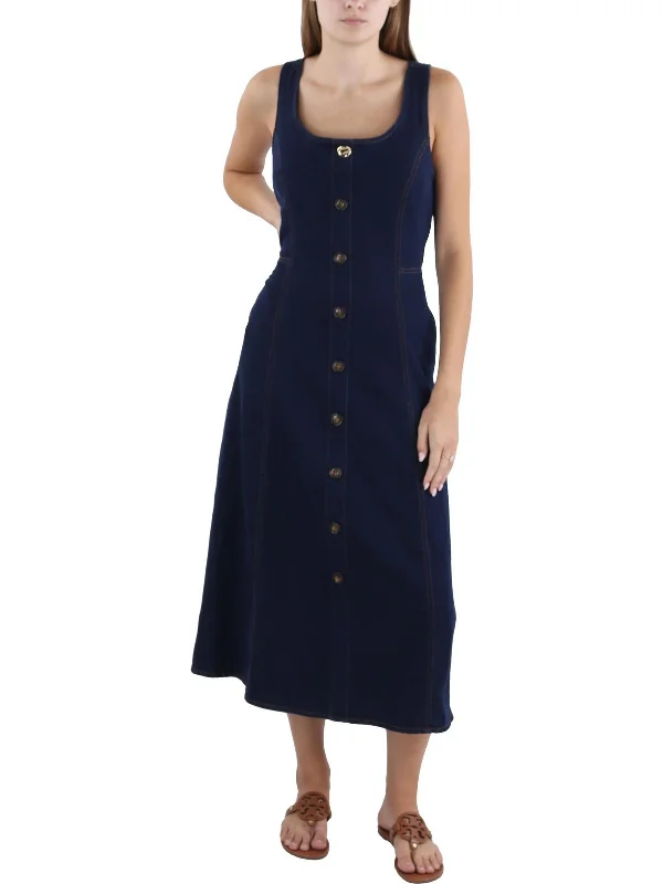 Street Style Discounts Big Savings on Minimalist Office Styles Womens Denim Sleeveless Midi Dress