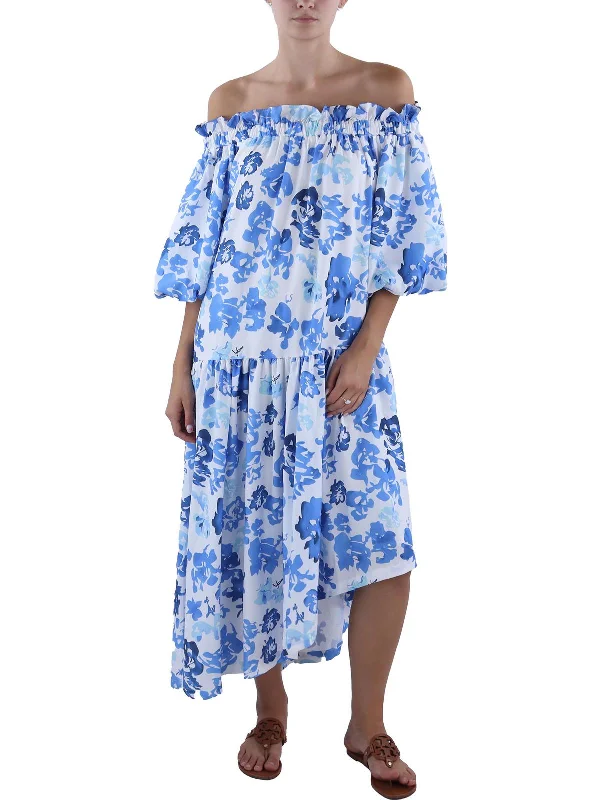 Contemporary Fashion Sale Feminine Soft - Hued Styles Womens Ruffled Printed Midi Dress